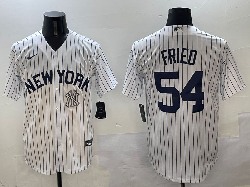 Men New York Yankees #54 Fried White Stripe Game Nike 2025 MLB Jersey style 16